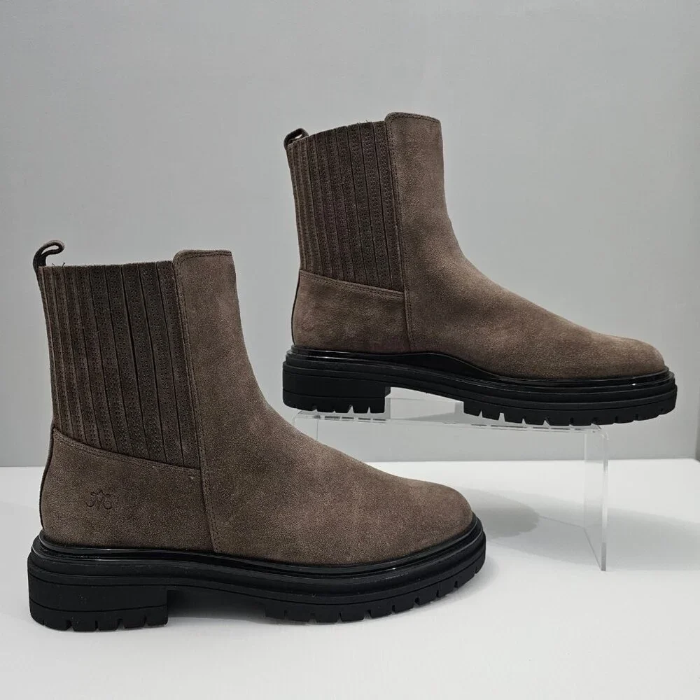 Johnston & Murphy Gianna Chelsea Ankle Boot Womens 9.5 Gray Suede Lug Sole NEW