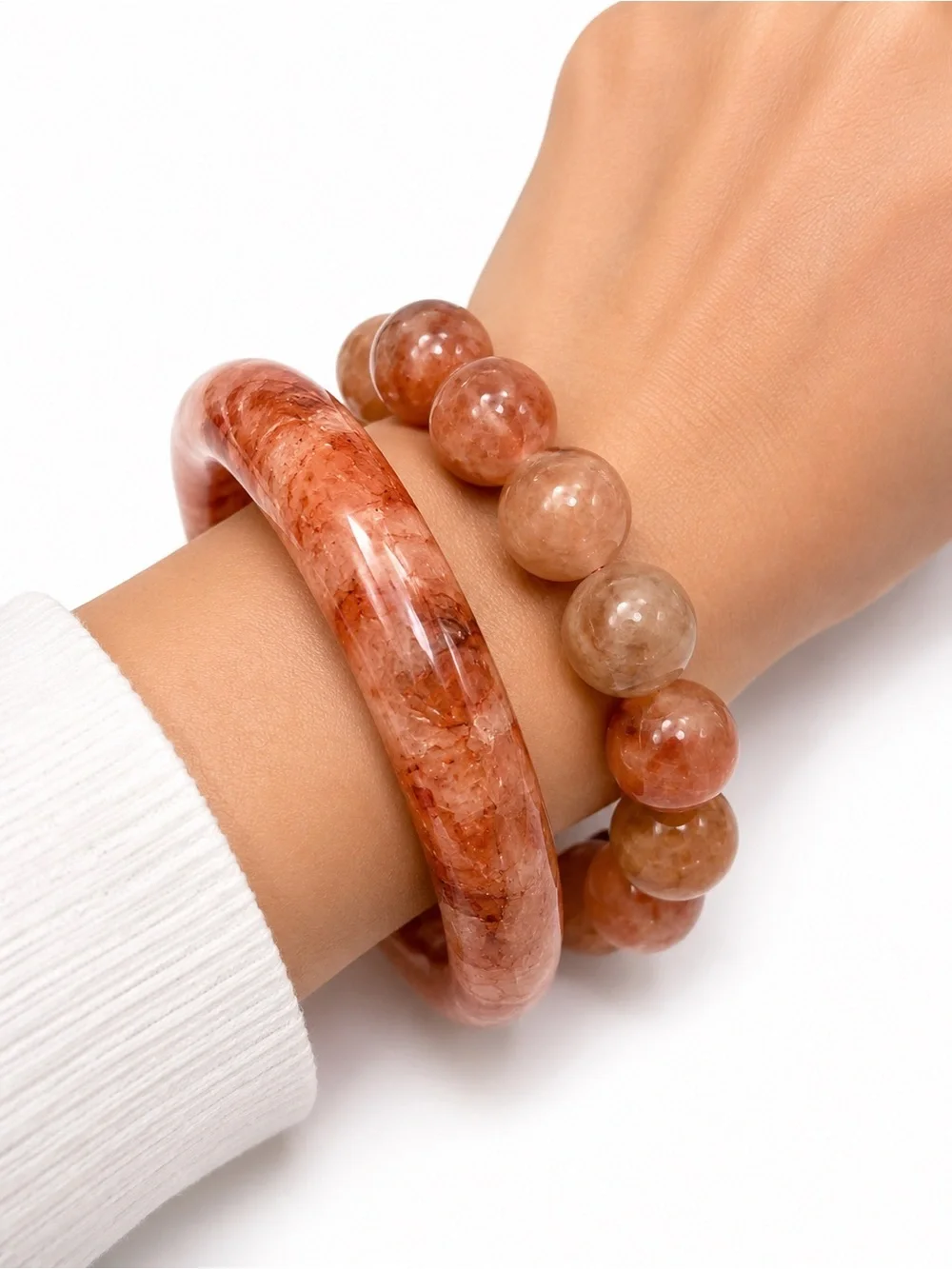 Golden Healer Bead Stretch Bracelet and Bangle Set - Orange