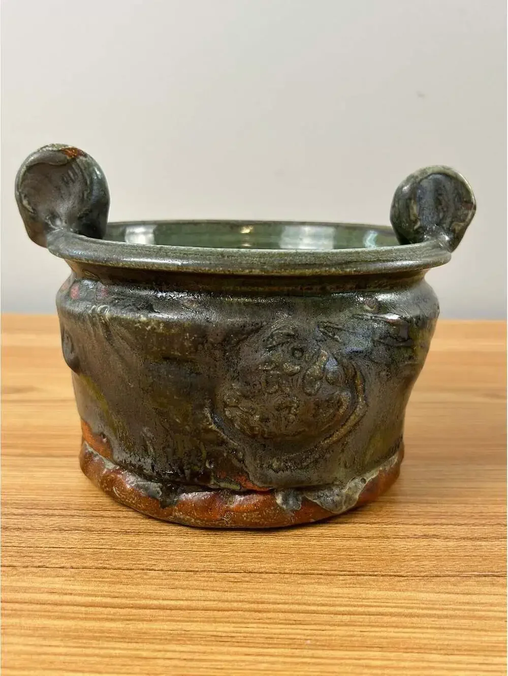 John Glick Studio Art Pottery Brown Mid Century Handled Bowl Jardiniere