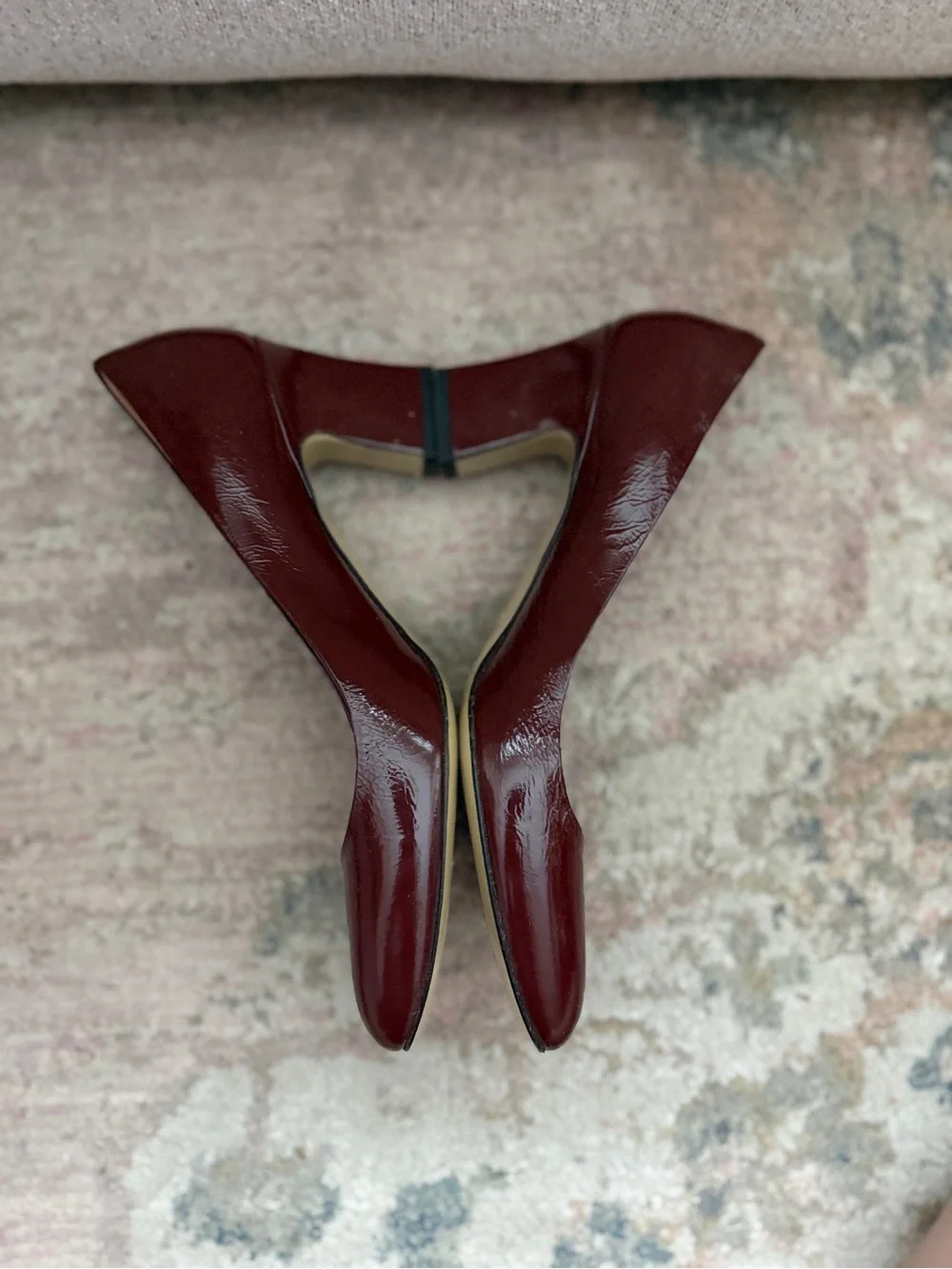 VTG MIU MIU Sz 39 Patent Leather Block Heel Pumps Round Toe Oxblood Red Y2K