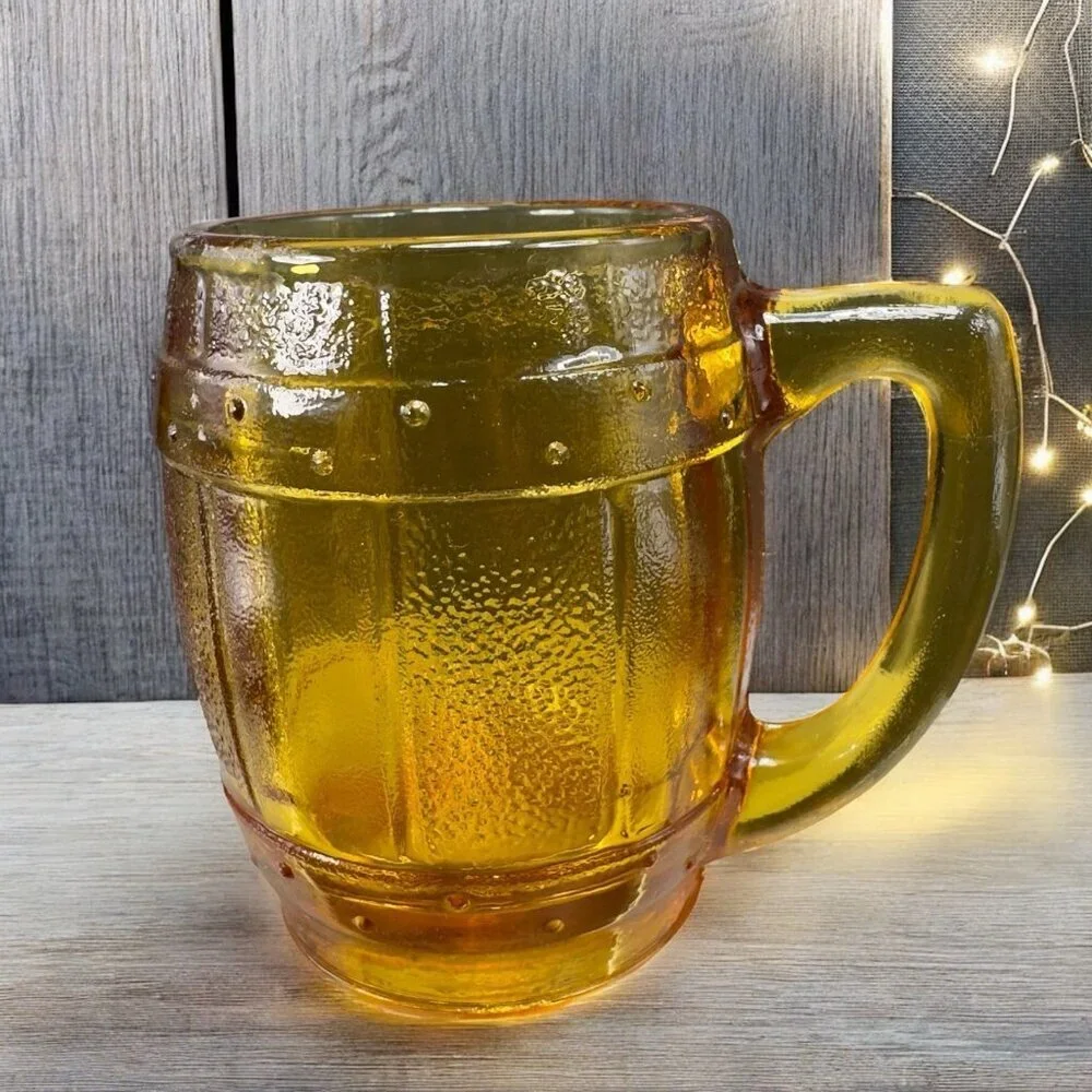 Vintage Barrel Cup‎ Shot Glass Toothpick Holder Amber Gold Miniature Decorative