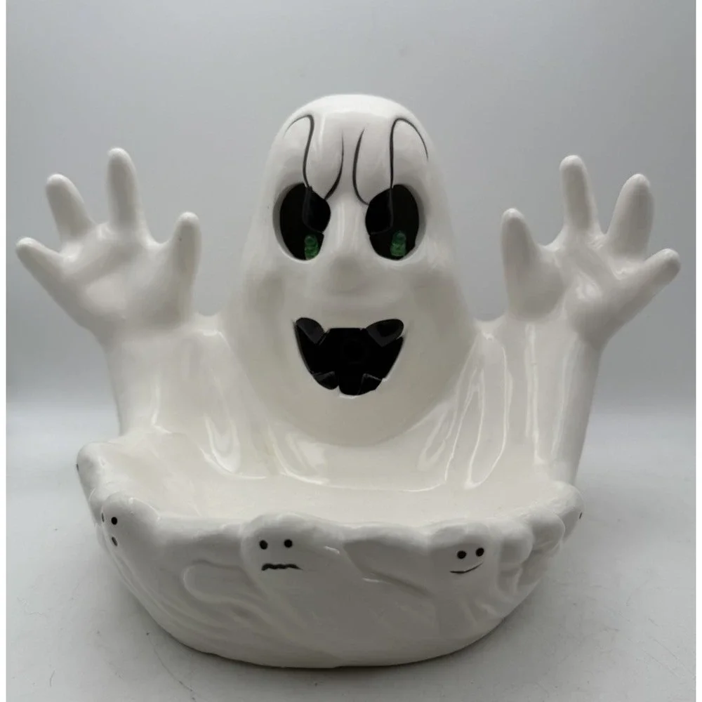 Vintage NCS 1993 Halloween Ghost Ceramic Light Up Figurine Box Tested Works