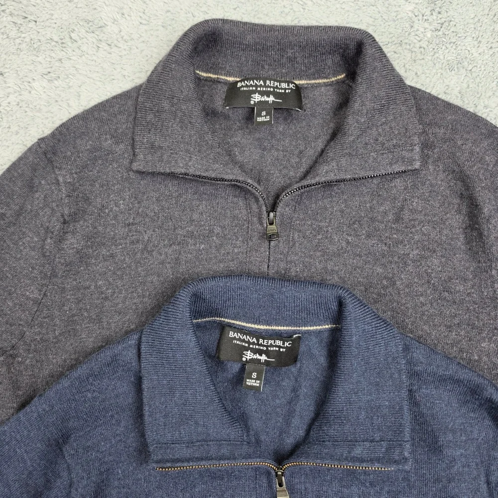 Banana Republic Quarter Zip Sweater Mens S Lot of 2 Italian Merino Wool Baruffa
