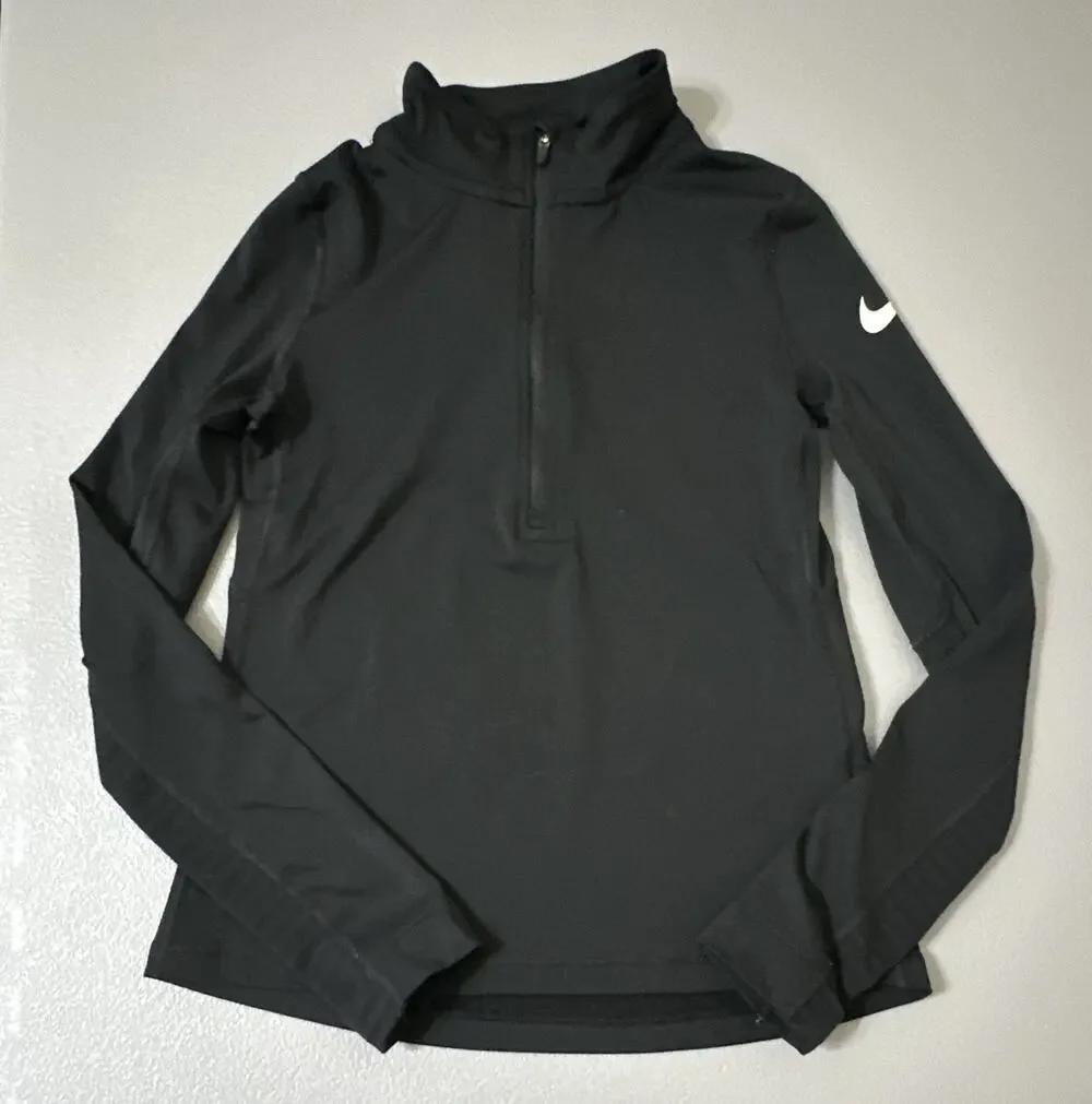 Nike Dri-FIT Womens Activewear 1/2 Zip Mock Neck Long Sleeve Black M