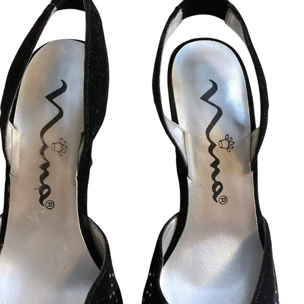 Touch Of Nina‎ Heels Women's Size 7M Black Suede Sparkle Rhinestones Slingback's