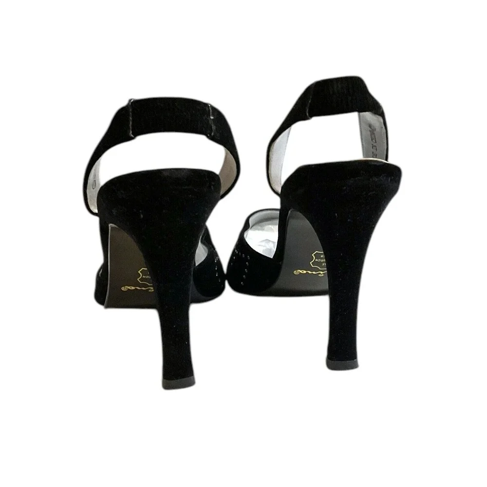 Touch Of Nina‎ Heels Women's Size 7M Black Suede Sparkle Rhinestones Slingback's