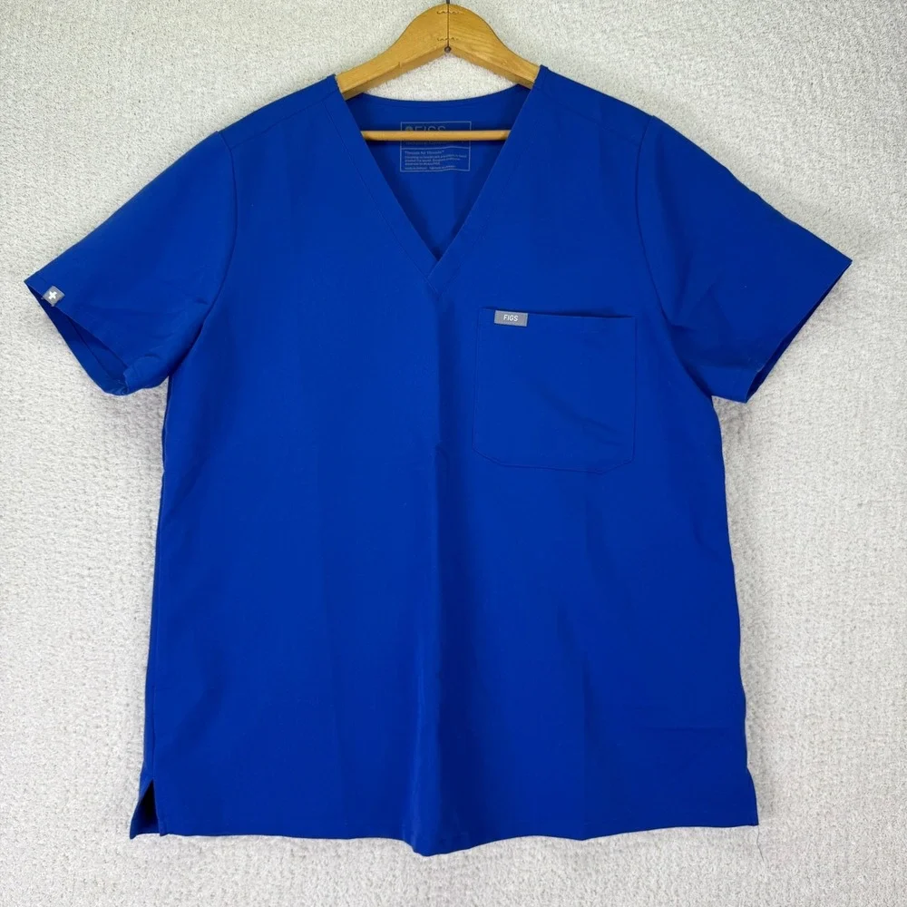 FIGS Technical Collection Scrub Top Women's Size L‎ Blue V Neck