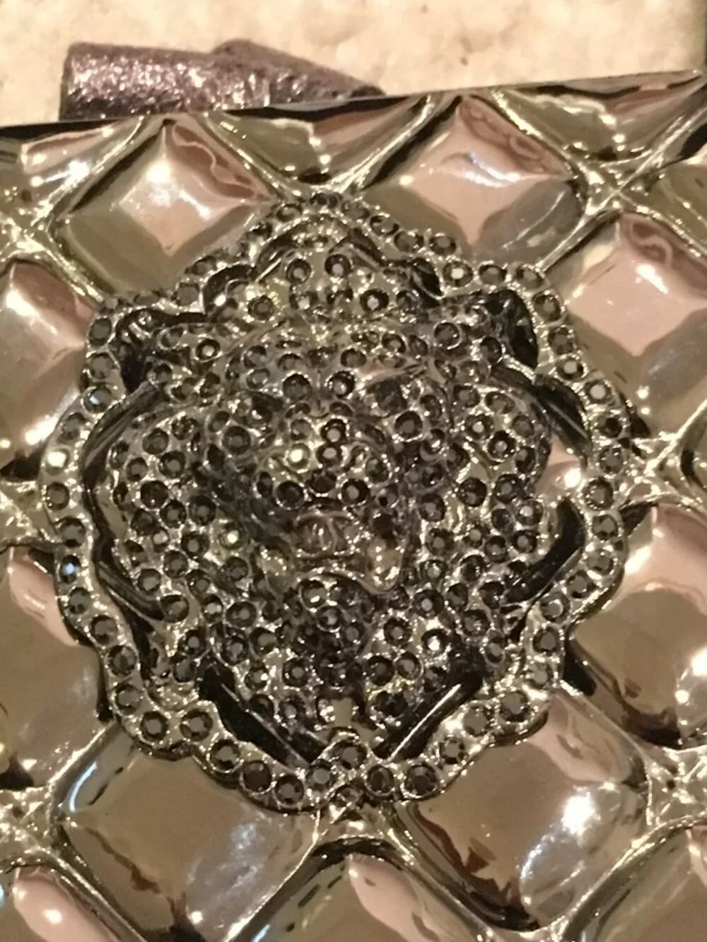 CHANEL RUNWAY BAG - Lions head - DK Silver Metal & Leather Clutch