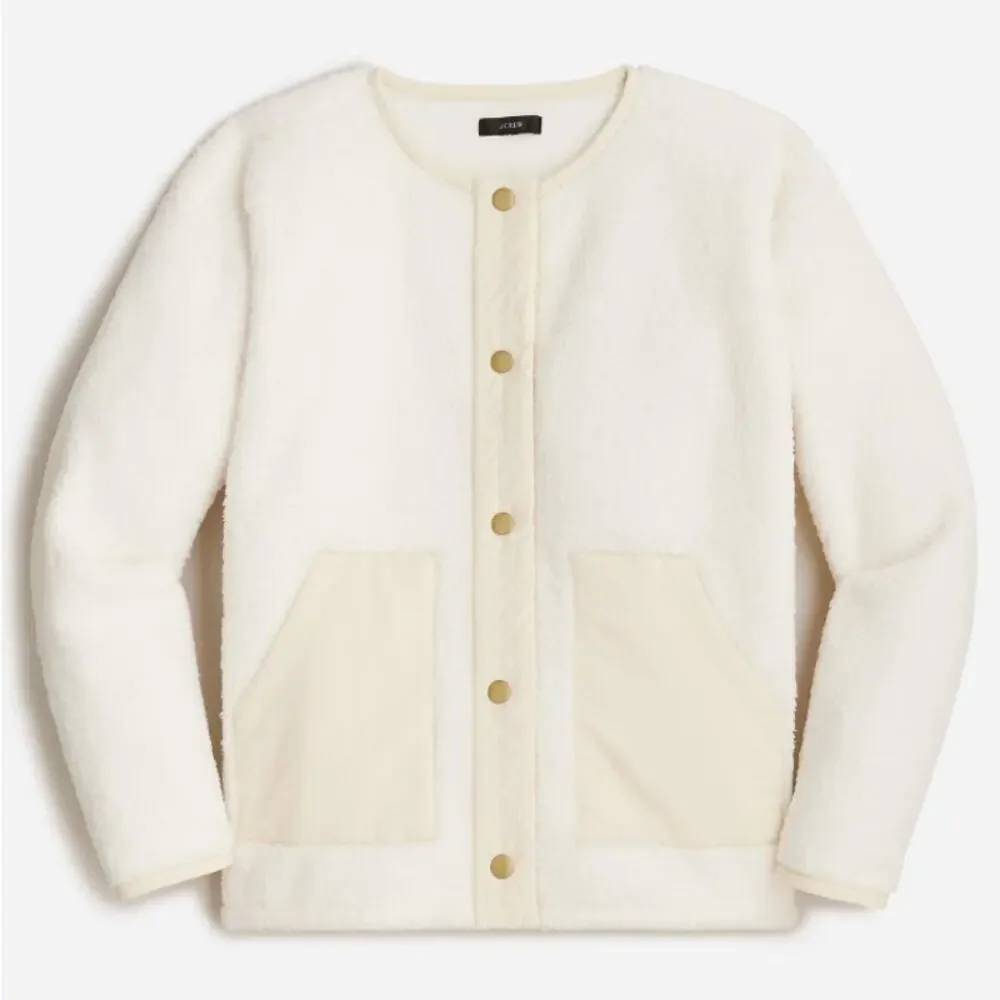 NWT J.Crew Teddy Sherpa Lady Jacket Ivory Cream Sz Small BK301 Snap Front Cozy