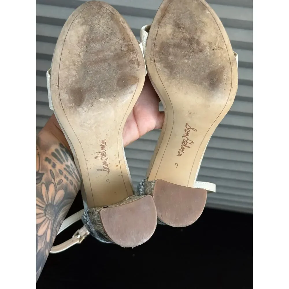 Sam Edelman Yaro Snake Print Block Heel Ankle Strap Sandals Women’s 9