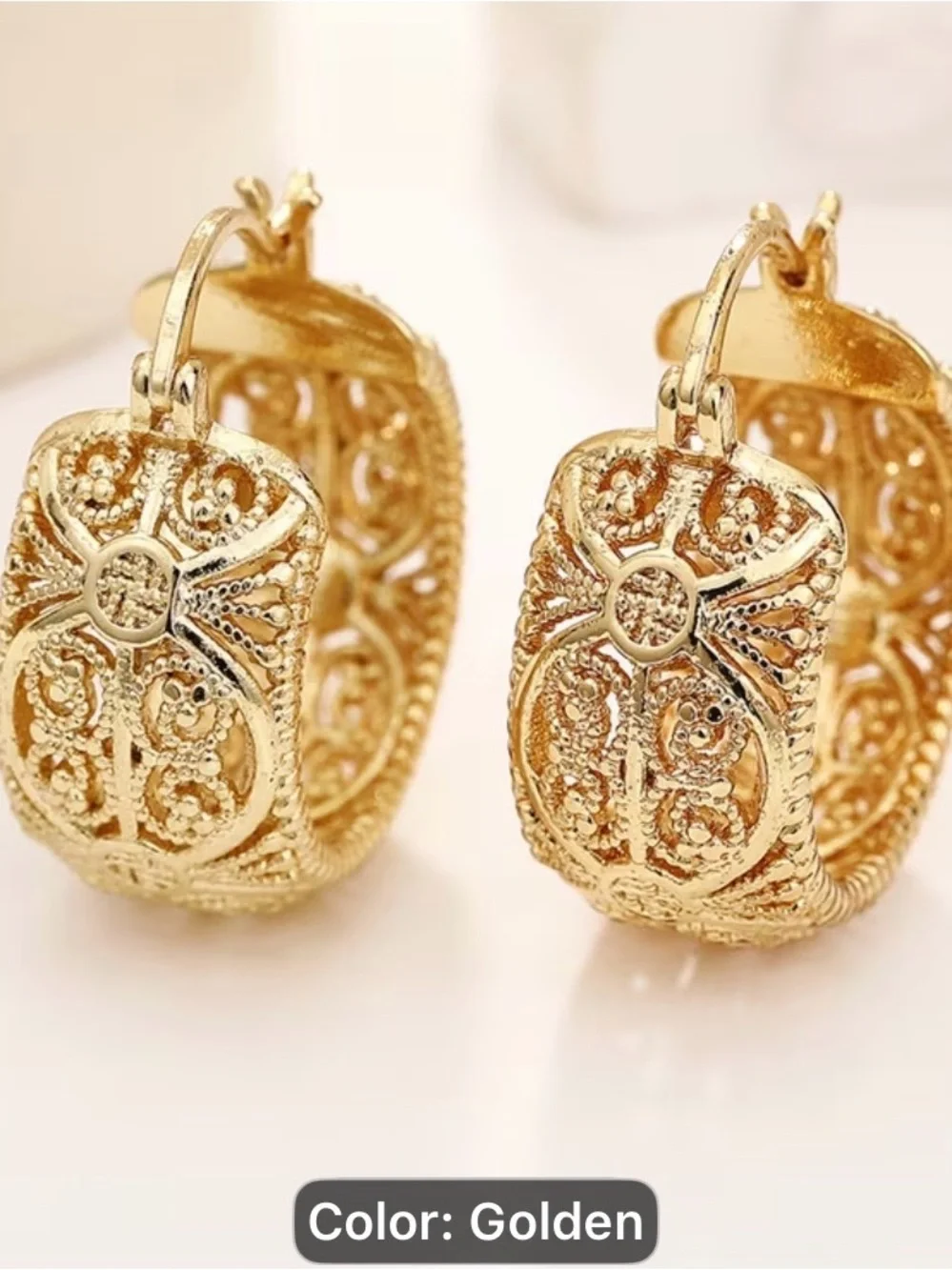 Middle Eastern Style Filigree Golden Filigree Hoop Earrings