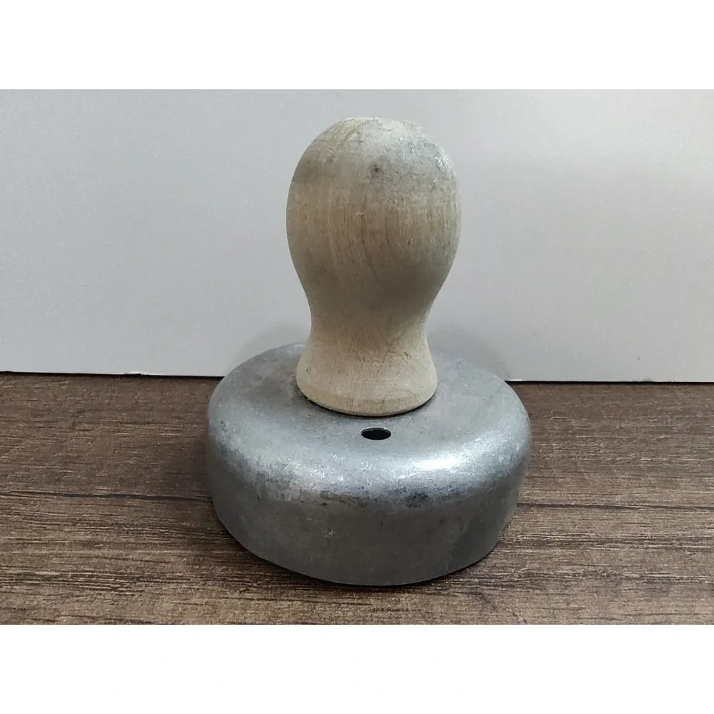 VTG. ALUMINUM DOUGHNUT BISCUIT COOKIE CUTTER  REMOVABLE CENTER - WOOD HANDLE