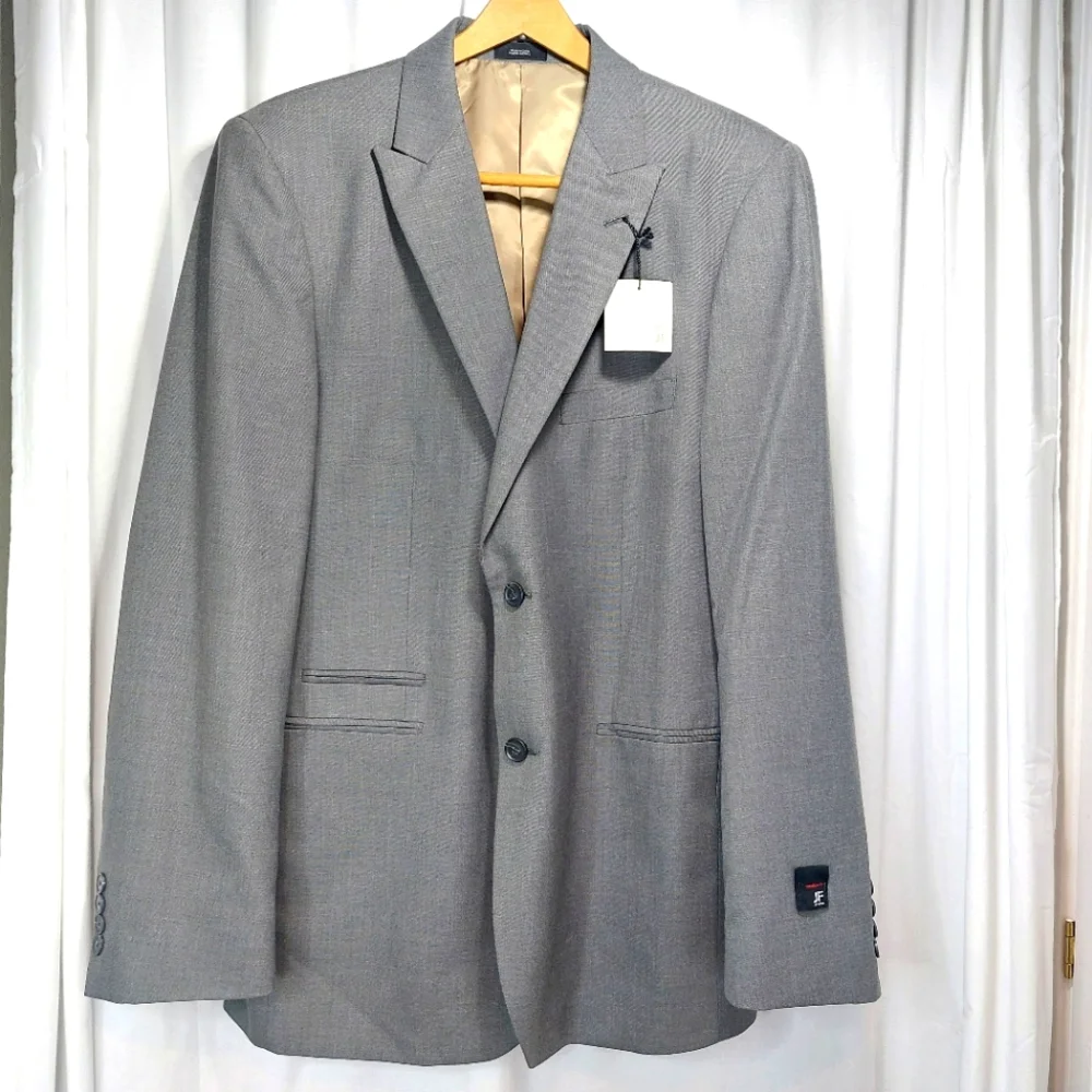 J.Ferrari Modern‎ Fit Men’s Blazer Suit Jacket Gray Sharkskin Sz 42L NWT