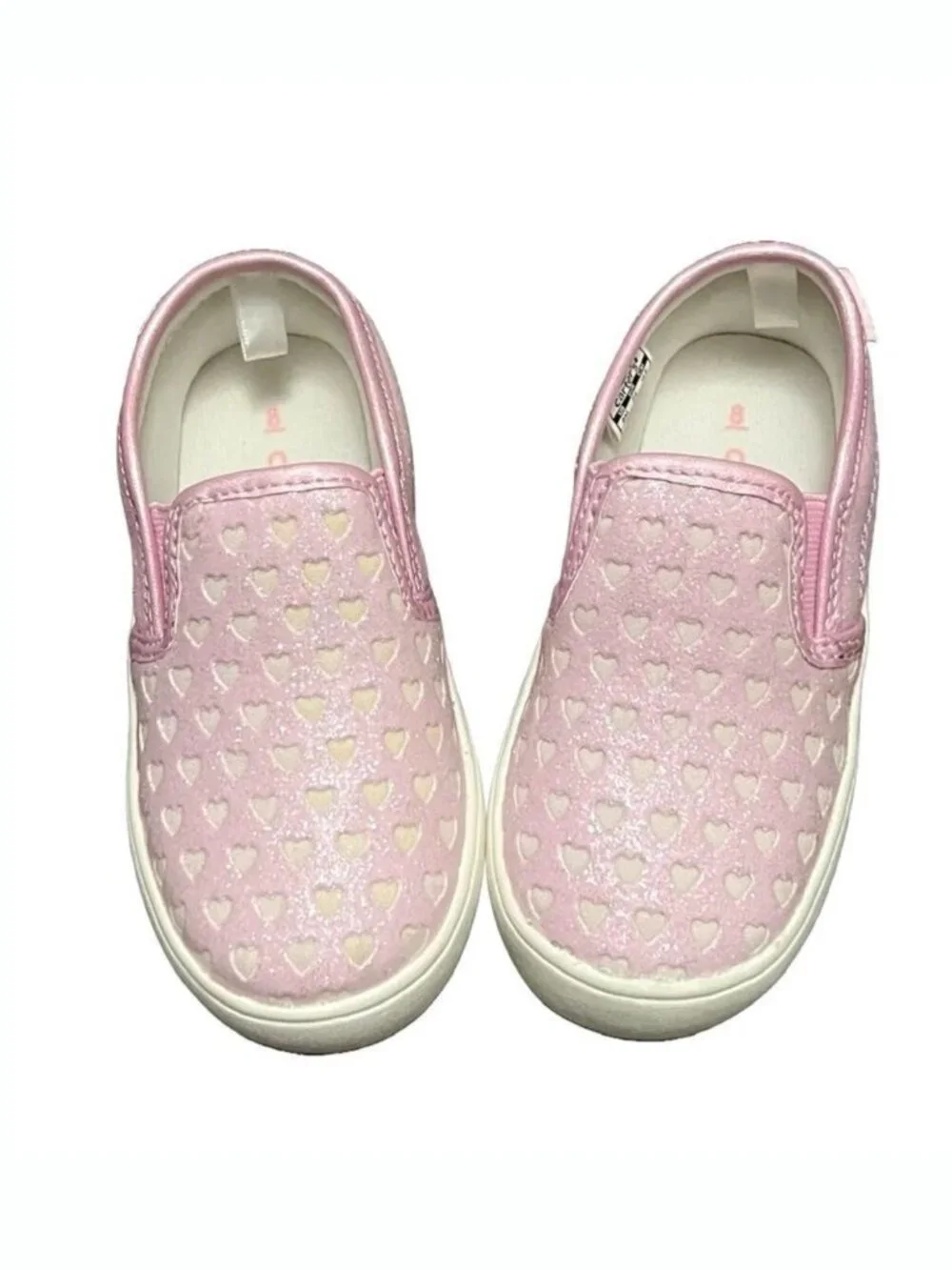 New Carters‎ Tween 12 Glitter Hearts Slip-On Shoes Toddler Sz 8 Pink Casual Cute