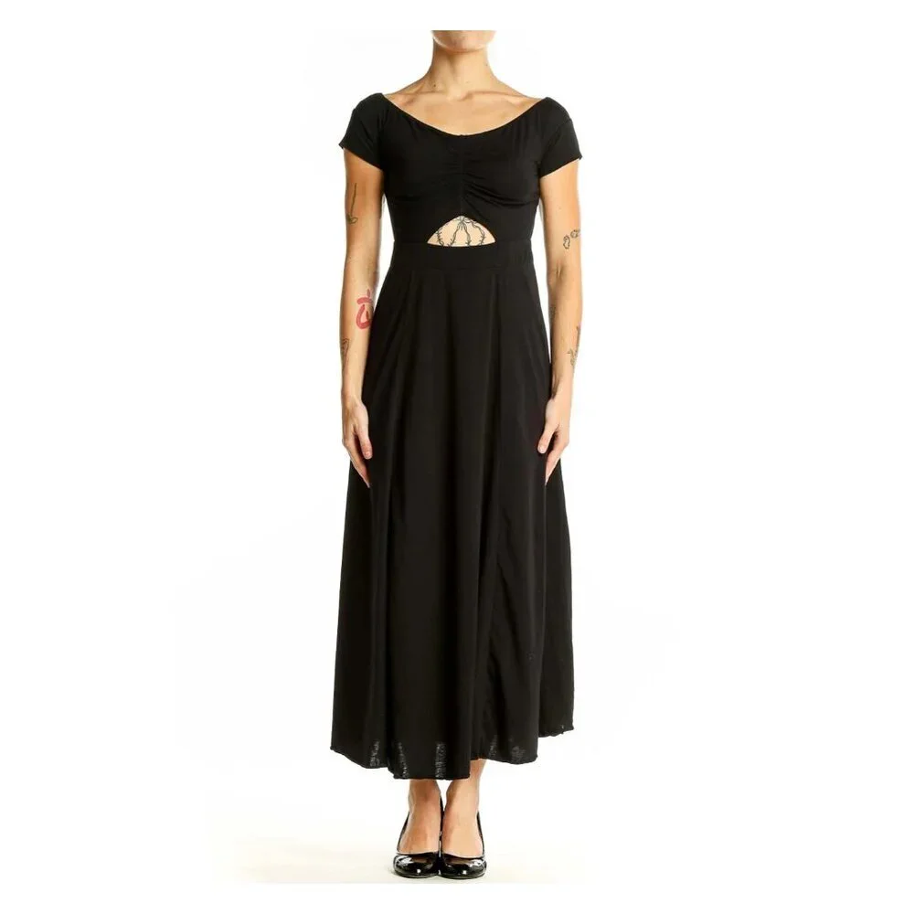 FREE PEOPLE Cut Out Pima Cotton Maxi Dress Midi Fit & Flare Keyhole Black‎