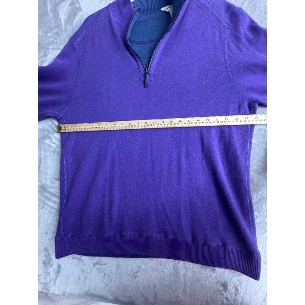 Tommy Bahama Mens Reversible Quarter‎ Zip Sweater Purple Blue Cotton Large 1330