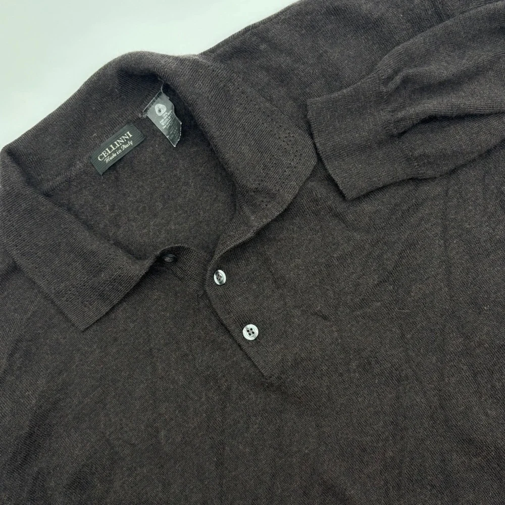 Cellinni Men's XXL 100% Pure New Wool Fine Merino Long Sleeve Polo Sweater Black