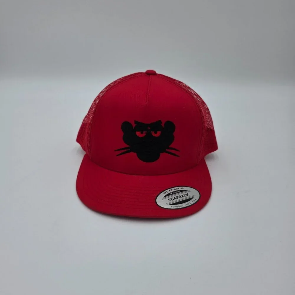 The Classics Red Mesh Trucker Hat Black Cat Face Snapback Cap‎