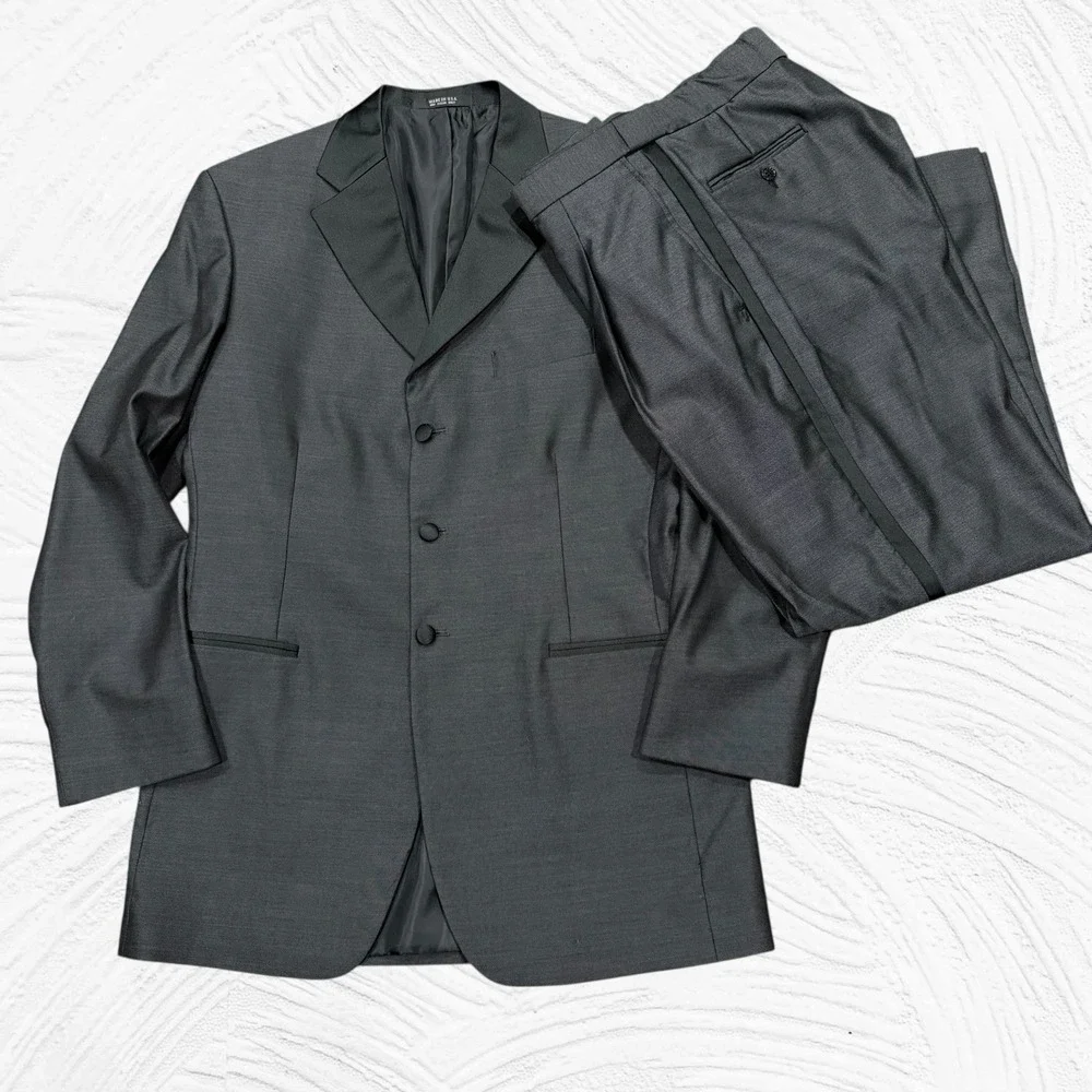 Vintage‎ Oscar De La Renta Tuxedo Jacket/Pants  Black 40L Silk Wool 28X30.5 USA