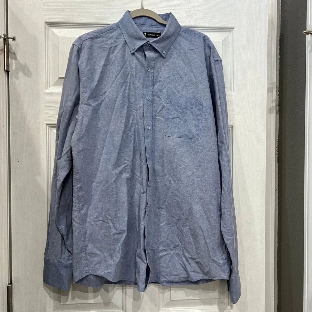 American Tall Button Down Shirt Cotton Chambray Blue Long Sleeve Classic Tall