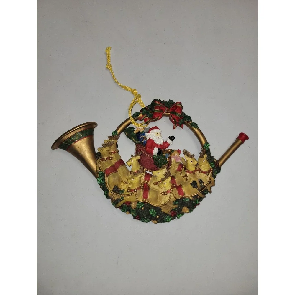 Vintage Christmas Trumpet‎ With Santa Reindeer Hanging Holiday Decor