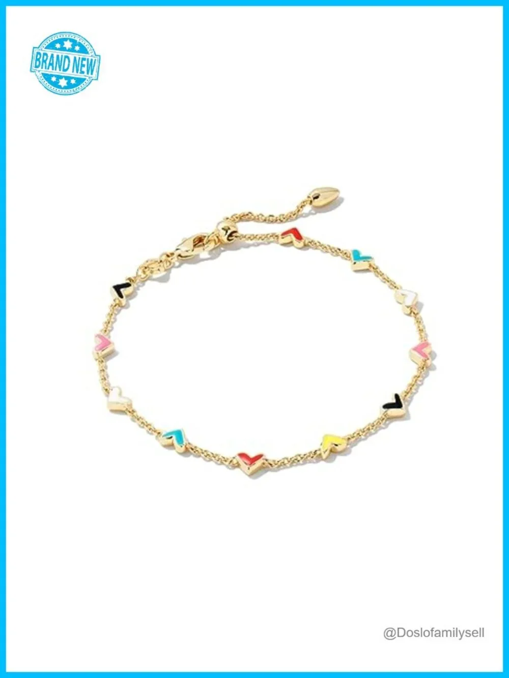 Gold Plated Link Bracelet with Hand Painted Hearts