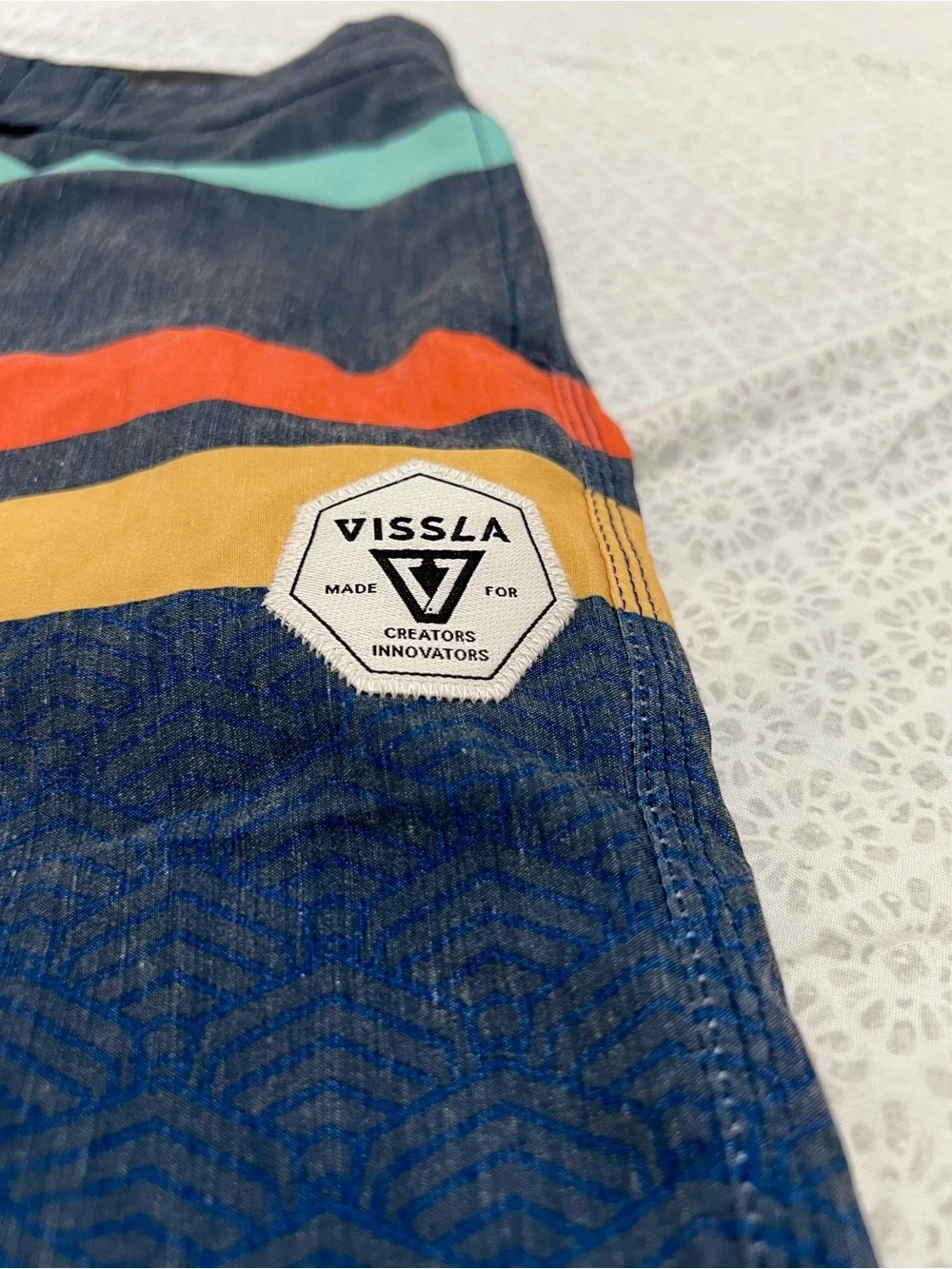 Vissla Boardshorts Men’s Size 27 Striped Upcycled Coconut Poly Swim Trunks