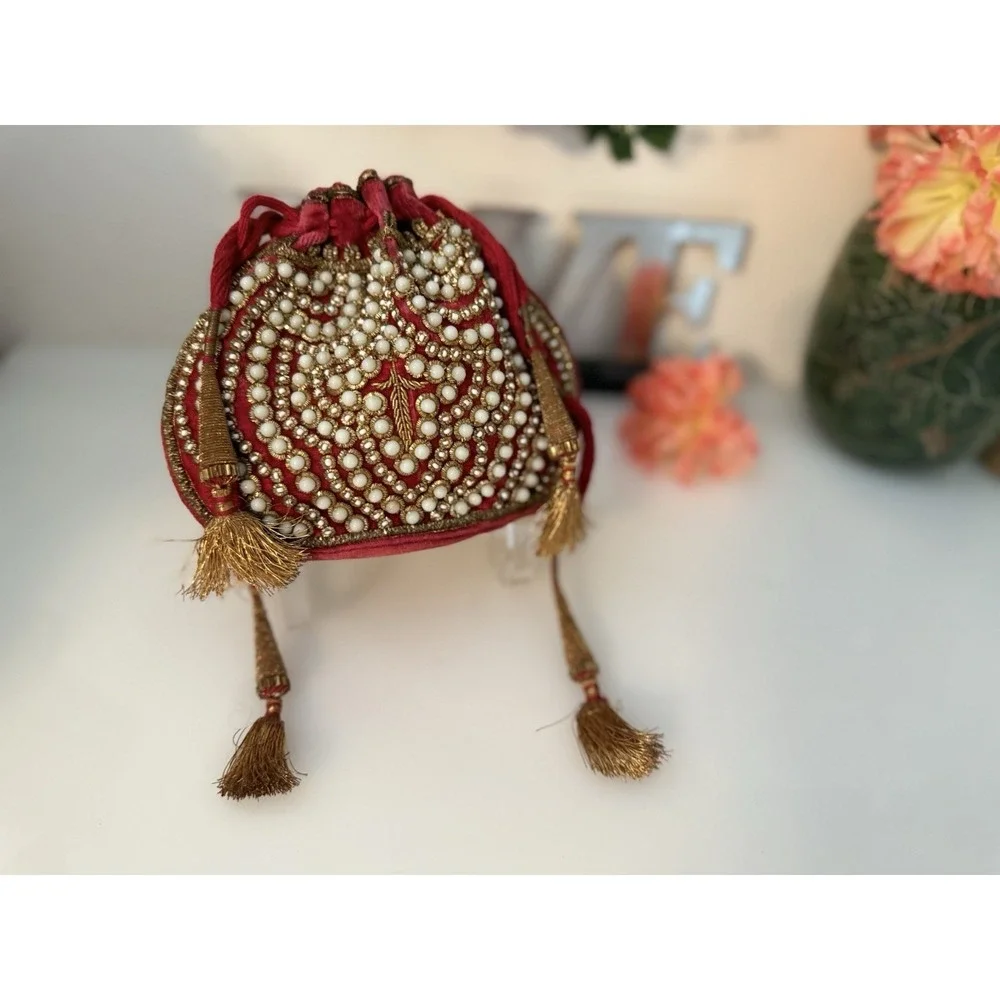 Beaded Vintage Reticule Bag‎ Clutch Pouch Potli Bag Bridal Embroidered Purse 6X5