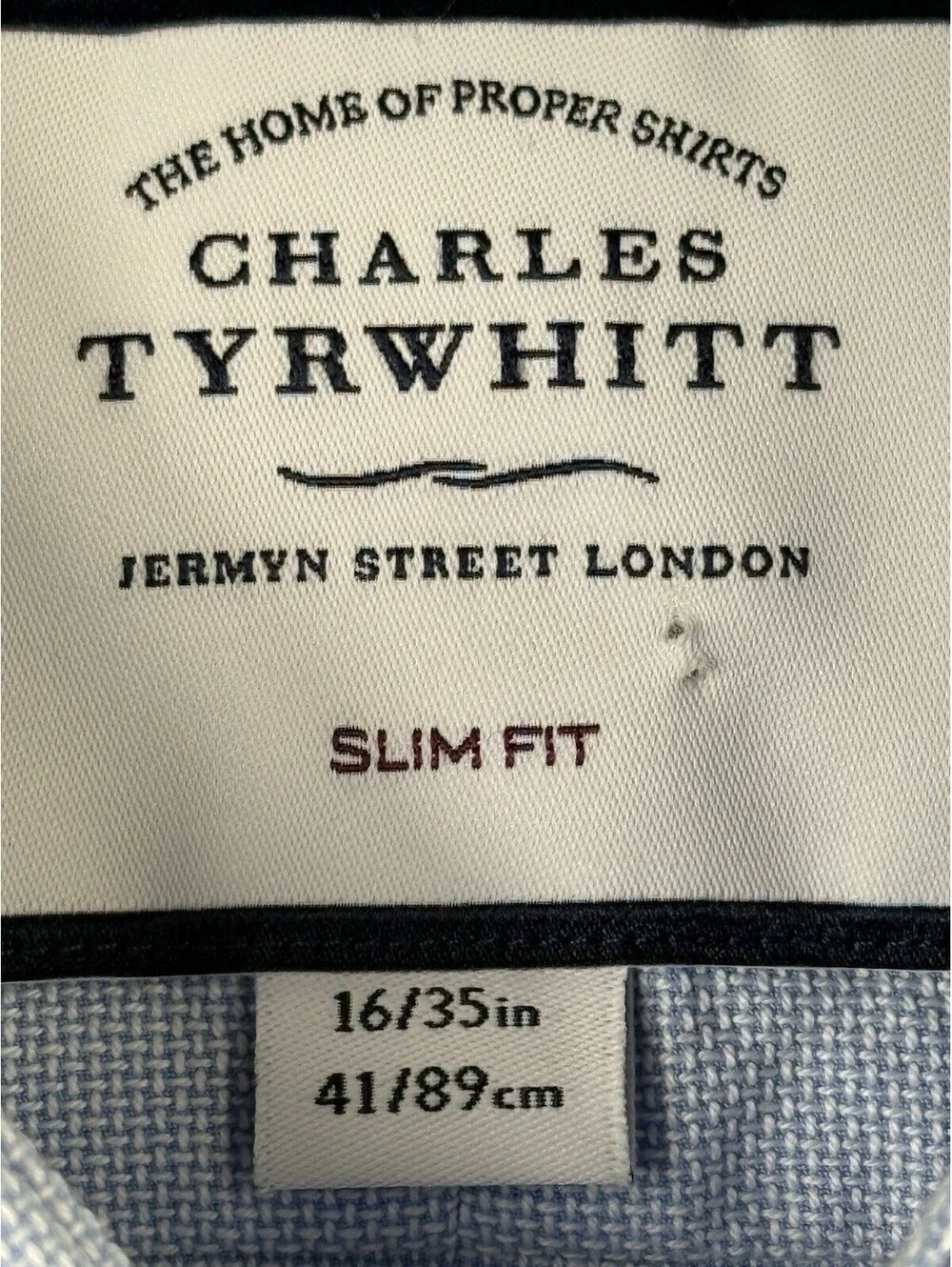 Charles Tyrwhitt Men's Slim Fit Blue Solid Dress Shirt 16/35 100% Cotton