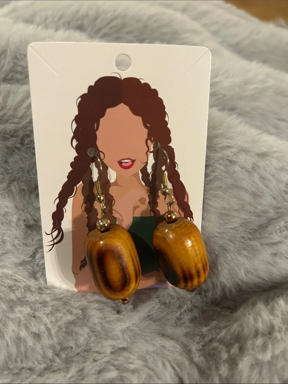 Wood Bead Drop Earrings - Brown