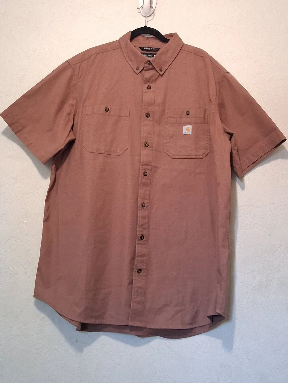 Carhart Men Rugged Flex Short Sleeve Button Front Shirt 2XL Tall Brown Performan