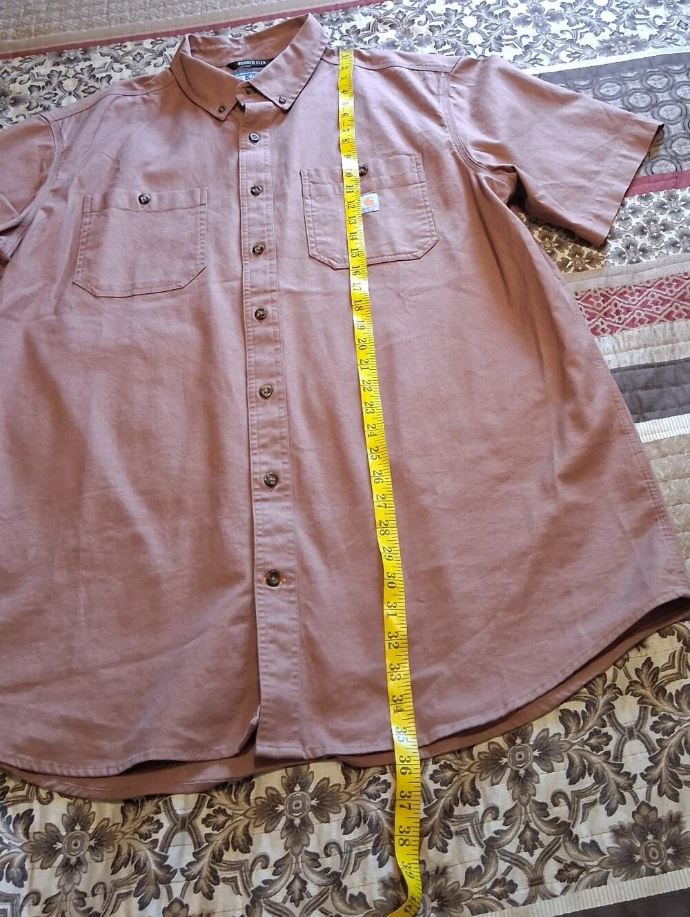 Carhart Men Rugged Flex Short Sleeve Button Front Shirt 2XL Tall Brown Performan