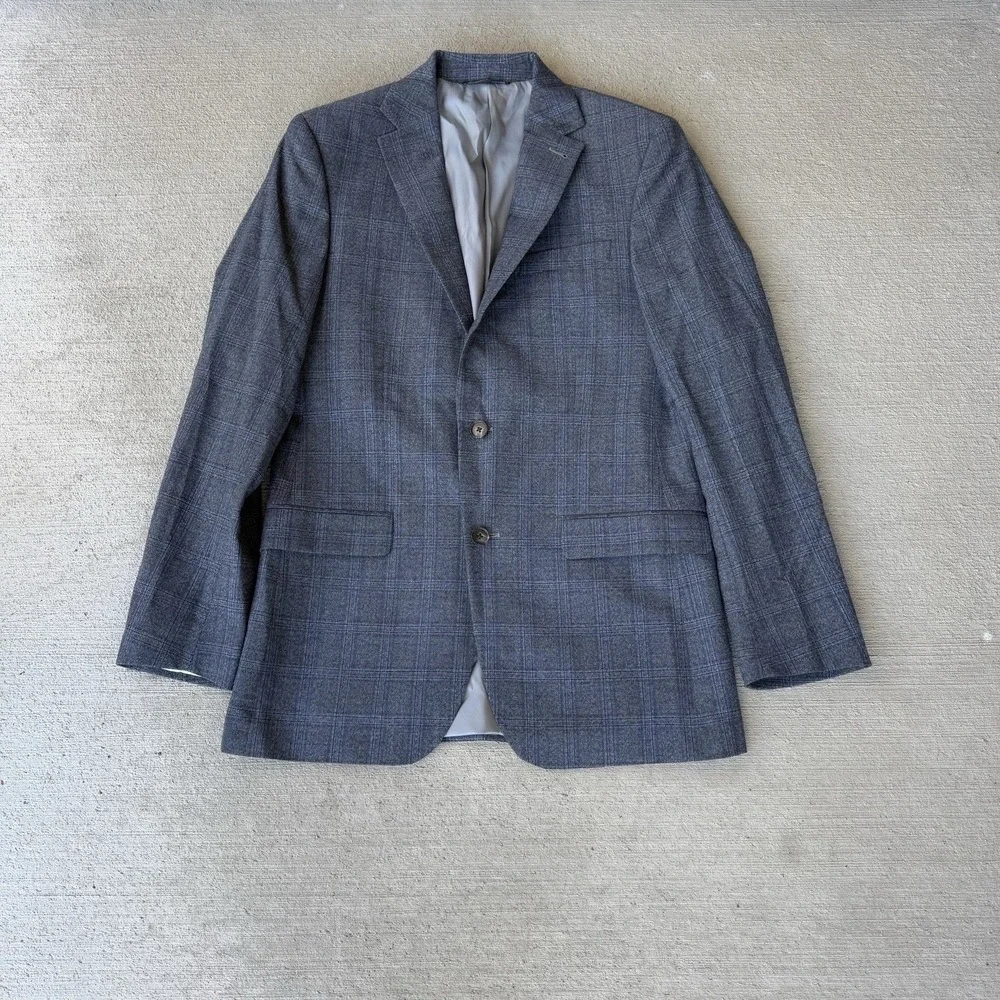 Spurr New York Men's Wool Blazer‎ 40L Gray Check Sport Coat Jacket 2-Button