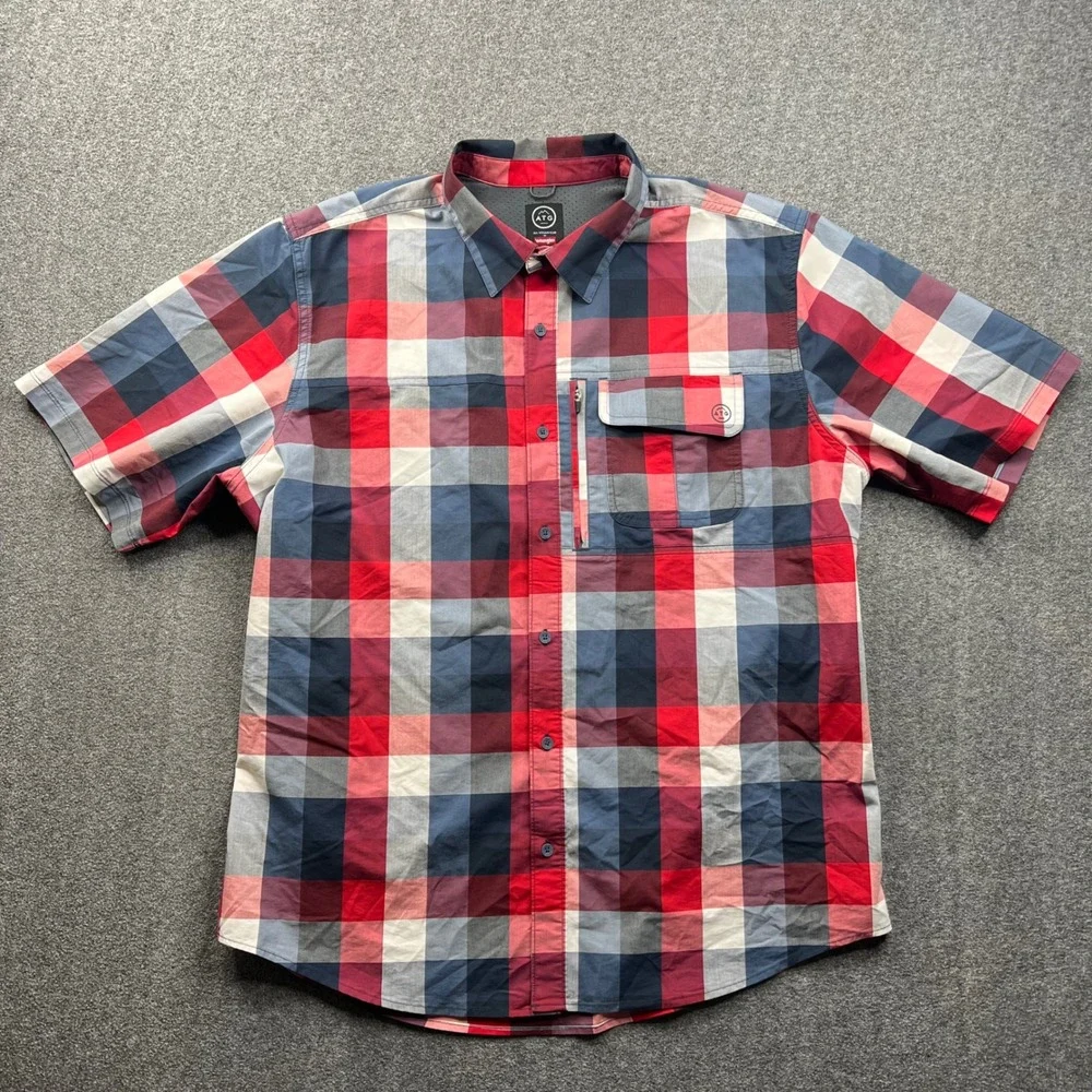 Wrangler ATG Shirt Mens XL Red Blue Plaid‎ Short Sleeve All Terrain Gear Outdoor