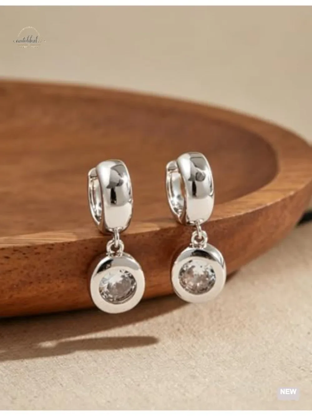 Chunky Huggie Hoop Earrings with Dangle CZ Charm, Hypoallergenic Plated Finish