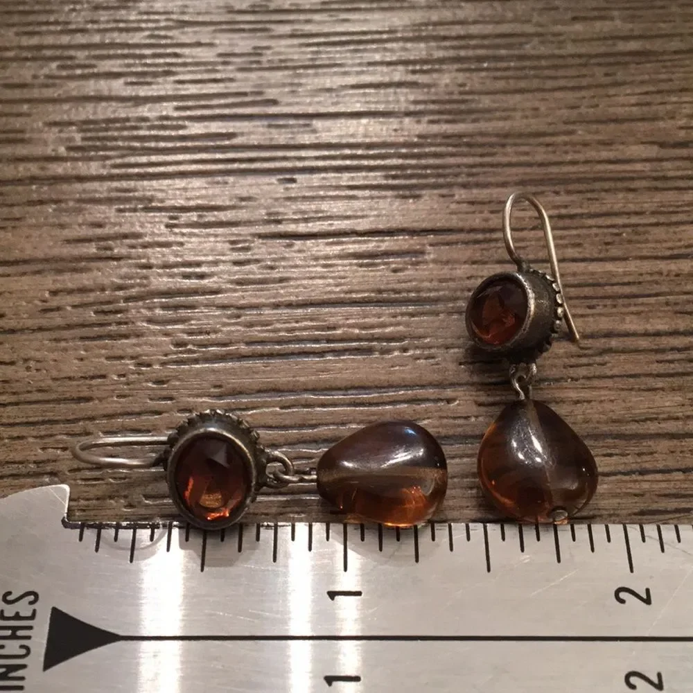 Sterling Silver Earrings Amber & Topaz Color