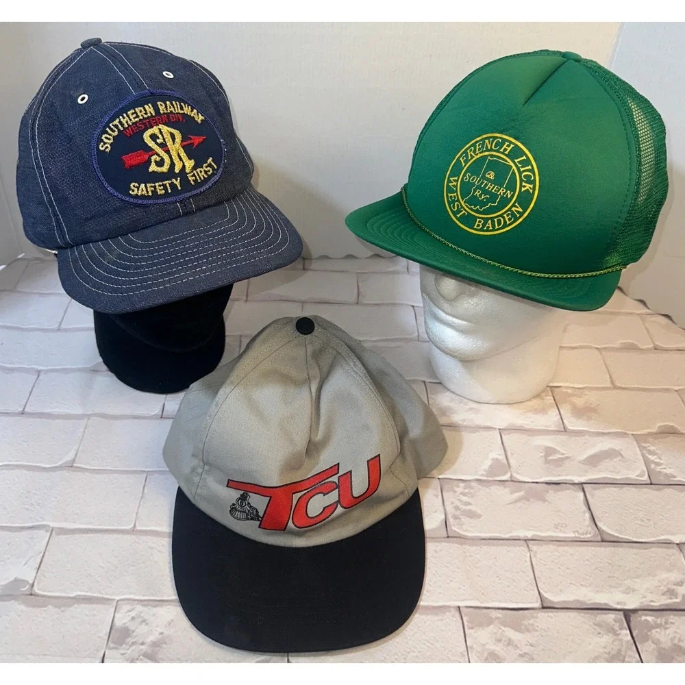 Vintage Hat Lot 3pc Southern Railway French Lick TCU Train‎ Snapback USA