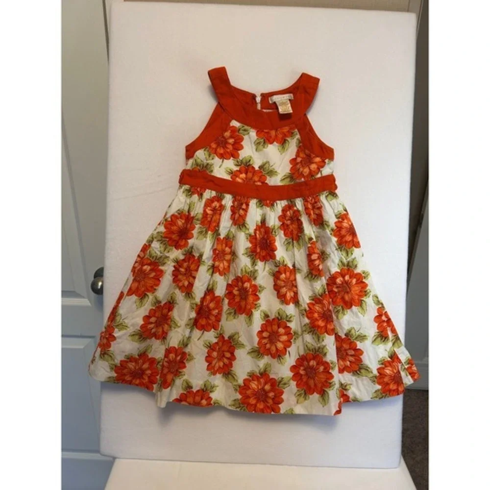 Maggie & Zoe Orange Floral‎ Party Dress Girls Size 6 Halter Neck Bow Accent
