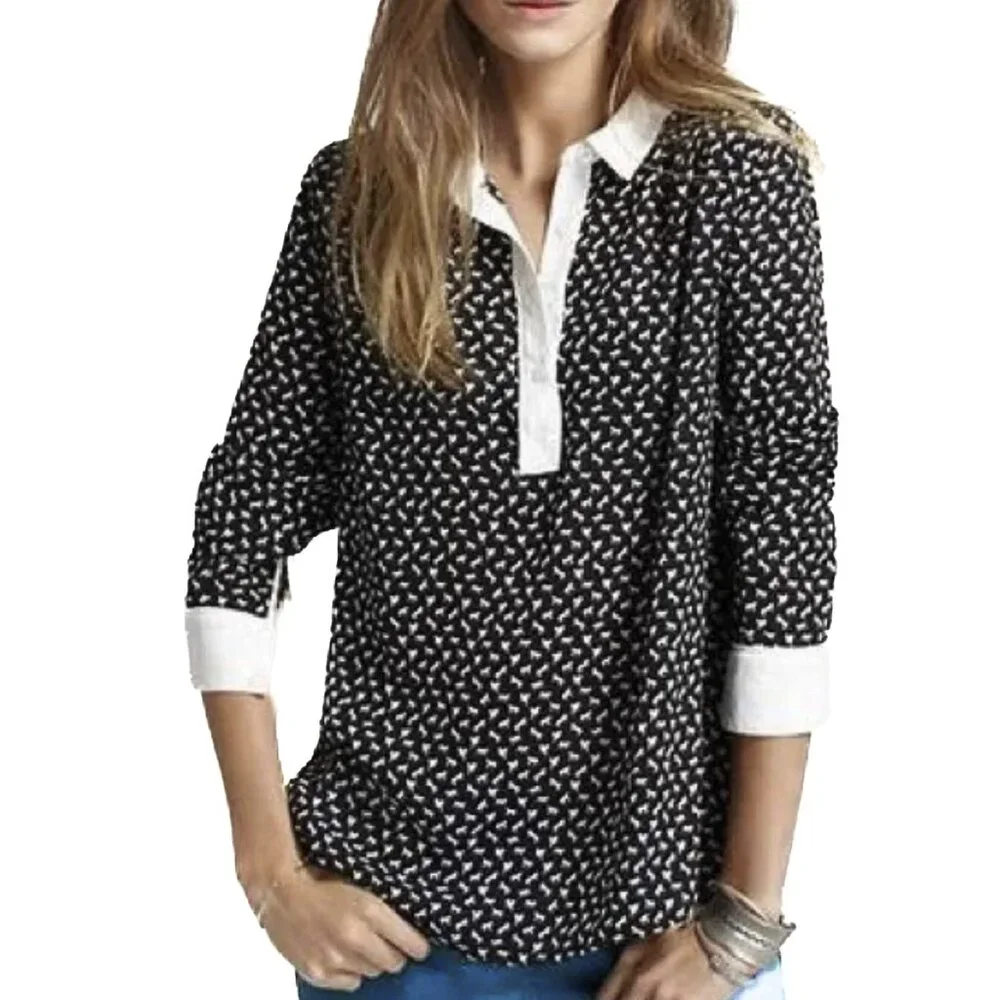 Free People Horse‎ Print Boyfriend Blouse V-Neck Button-Down Shirt Size S - NWOT
