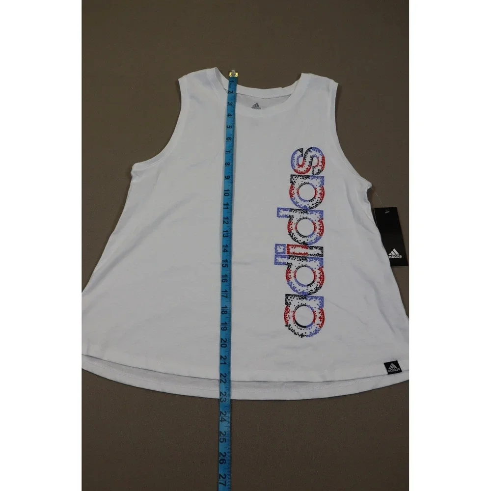 Adidas Big‎ Girls Waist Length Sleeveless Tank Top - White with Red - Size XL 16