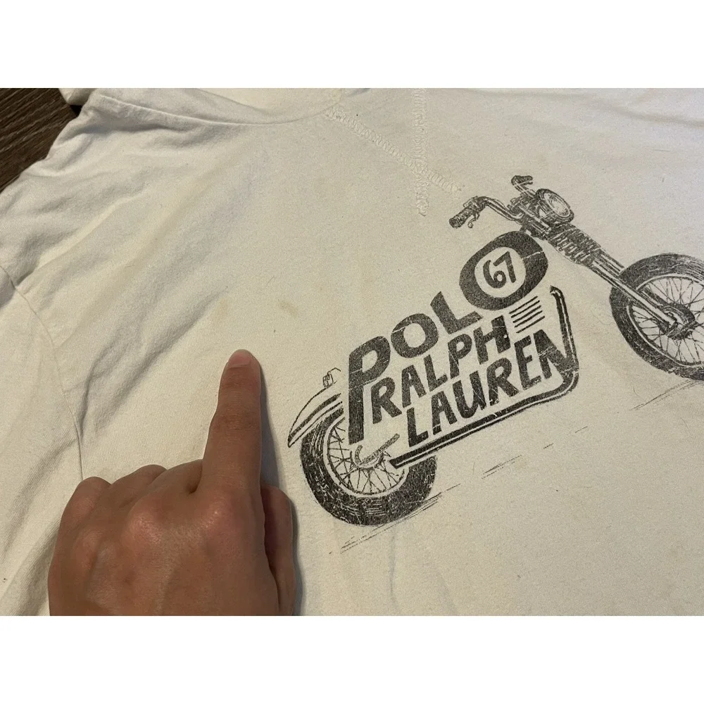 Polo Ralph Lauren Boys White Graphic Mortcycle Bike Long Sleeve Shirt Large 14/1