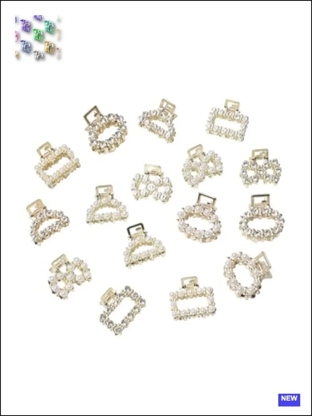 16 Pc Mini Pearl Hair Claw Clips Metal Gold Plated Bangs Styling Accessories