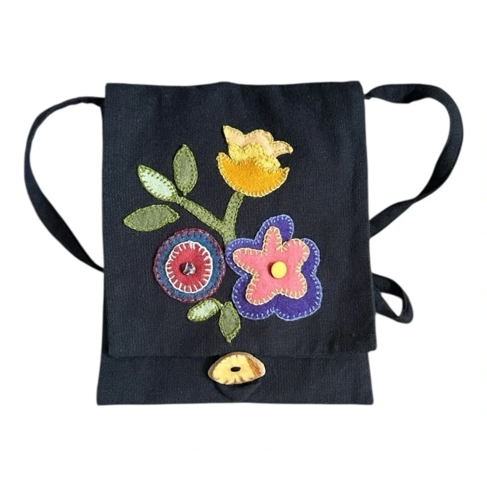 Moda Home Embroidered Floral Crossbody Bag – 100% Cotton, Boho Folk Style