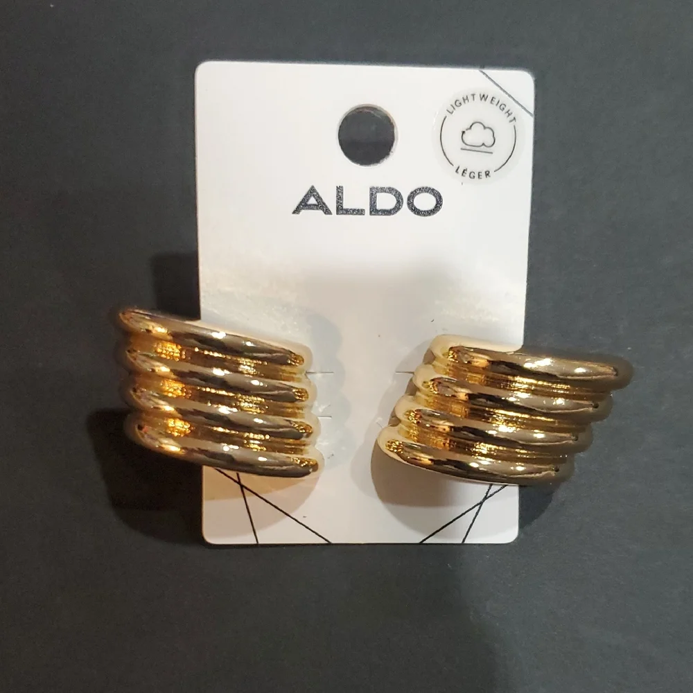 Aldo geometric stone shape ribbed gold plated latchback Earrings‎ new