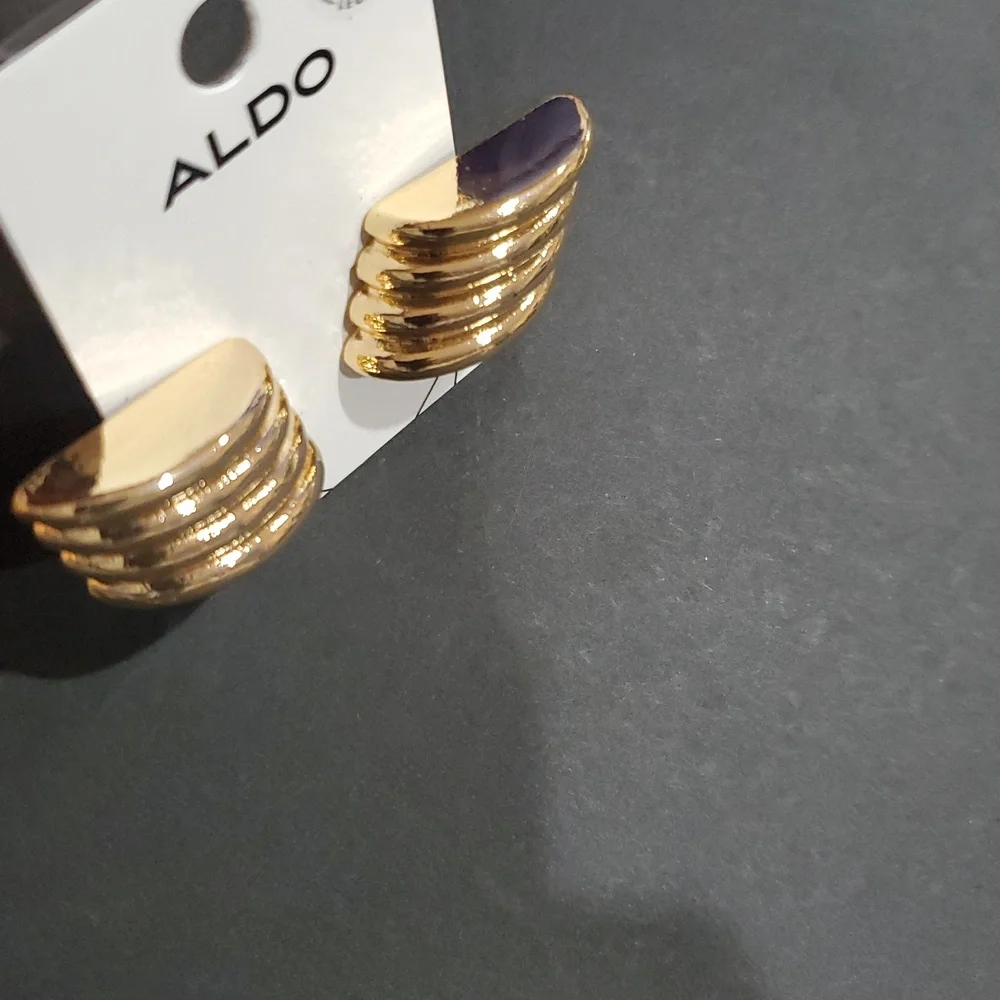 Aldo geometric stone shape ribbed gold plated latchback Earrings‎ new