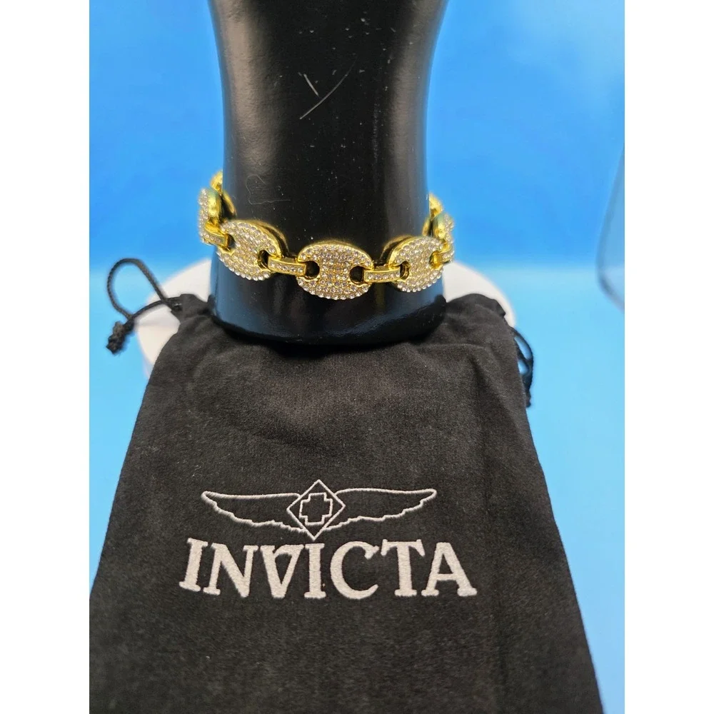 NEW‎ Invicta Elements Men's Iced out Cuban Chain Bracelet, Gold (80844) #0328