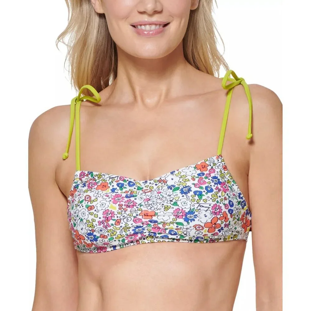Tommy Hilfiger Womens Large Tie-Strap Floral Print Bralette‎ Bikini Top $78 1953