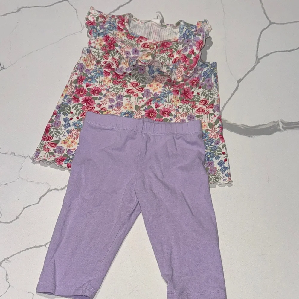 Toddler Girls Floral Tank Top Purple Capri Leggings 2T