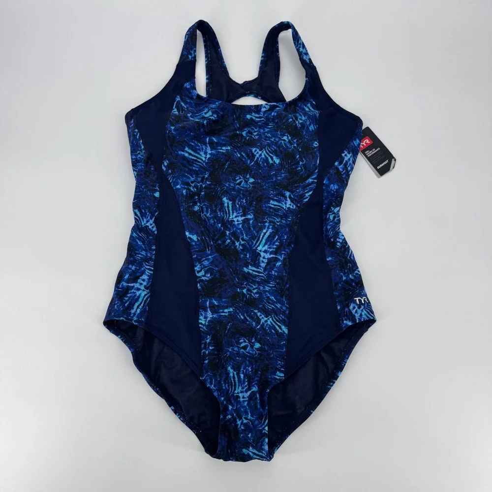 TYR Womens Max Splice Controlfit One Piece Swimsuit Navy Blue Size 20 P07003 NEW