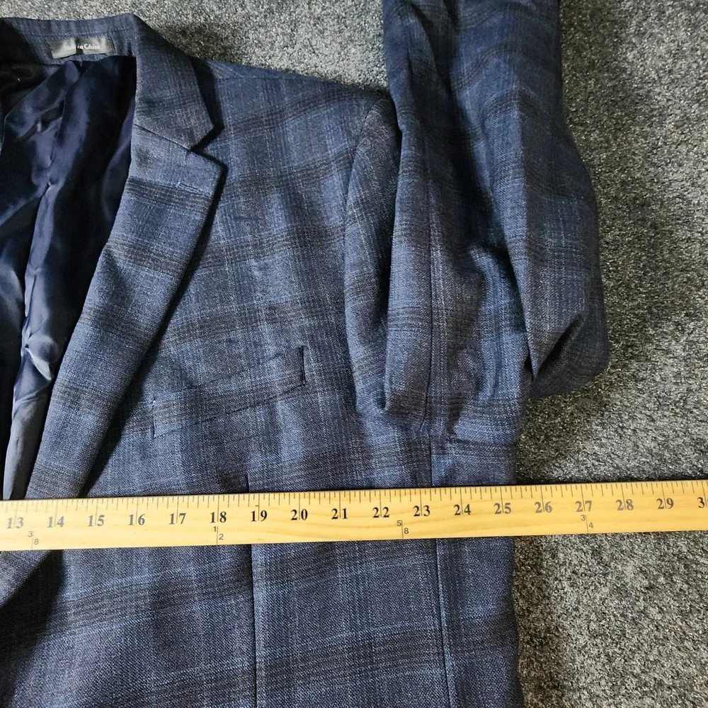 Austin Reed Sport Coat Mens 50R Blue Plaid Windowpane Wool Two Button Blazer EUC